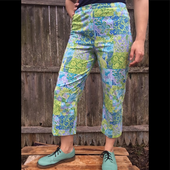 Larry Levine Size 12 Stretch Floral Crop Pants - Picture 3 of 5